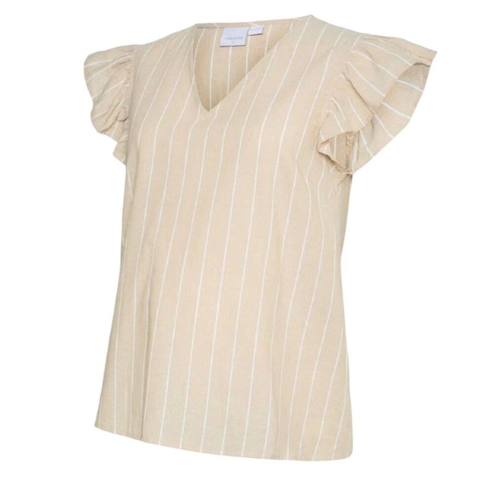Mamalicious Womens/Ladies Vertical Stripe Flutter T-Shirt / Pale Yellow